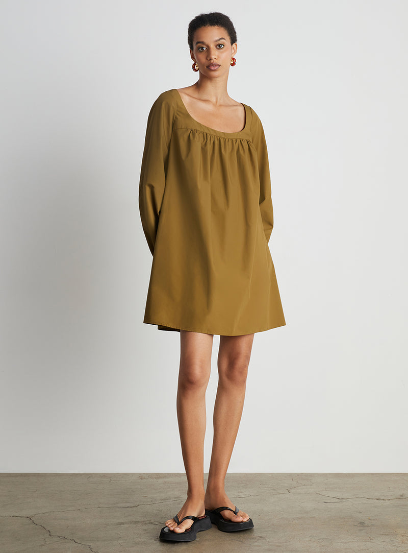 Sarah Scoop-Neck Mini Dress in Brown ...